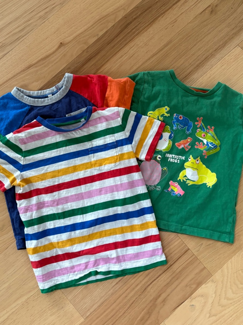 Mini Boden Kids Multi-Stripe & Graphic Tee Set - Green, Blue, Red, Yellow